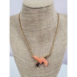 Vintage D'orlan Signed Gold-tone with Coral Enamal Bow Tie Necklace